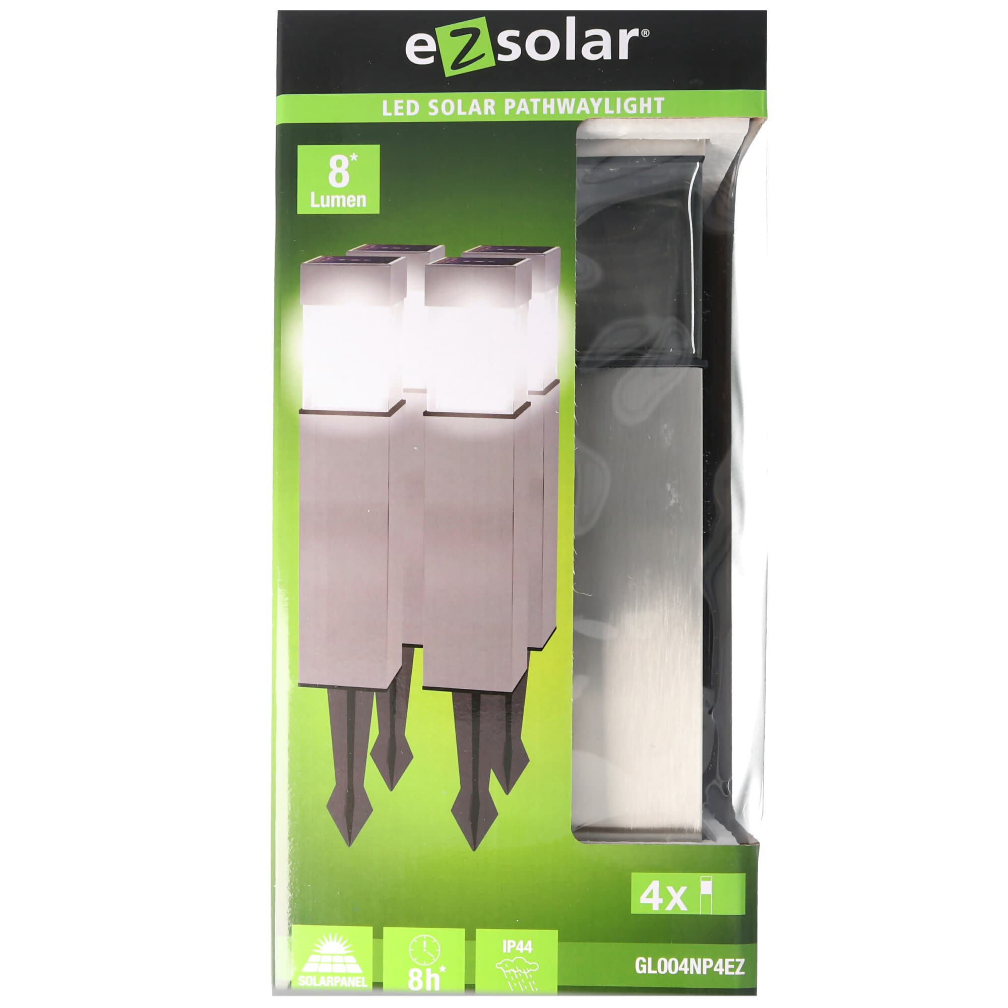 Ensemble de 8 éclairages solaires à LED jusqu'à 5 lumens, en acier inoxydable, avec batterie rechargeable NiMH standard, similaire à GL004NP4DU