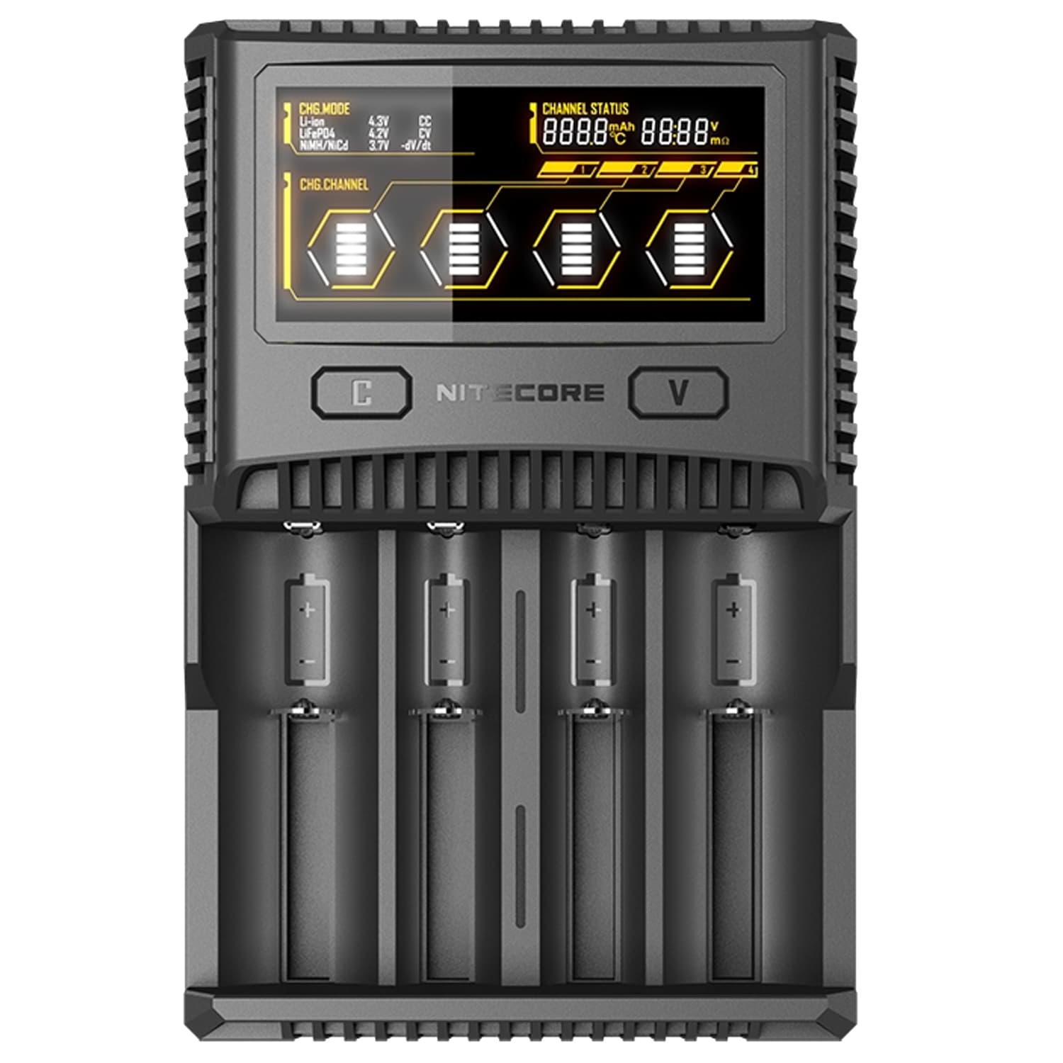Le chargeur rapide Nitecore SC4 convient à presque toutes les batteries Li-ion, NiMH et LiFEPO4