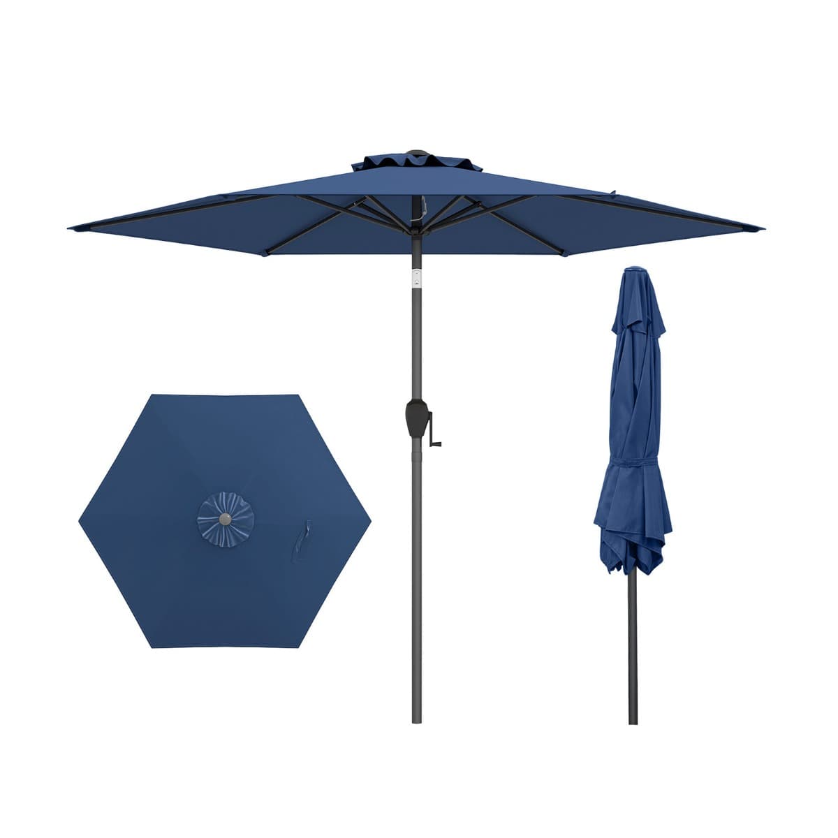 CostwayParasol de Terrasse 230 cm Parasol Robuste avec Inclinaison par Bouton-Poussoir Manivelle Toile Ventilée Angle Réglable Bleu Marine