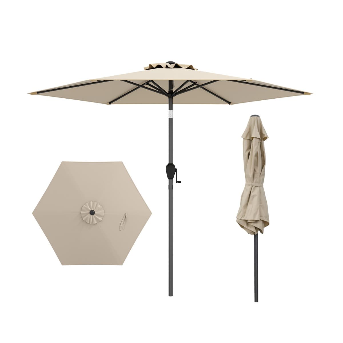 CostwayParasol de Terrasse 230 cm Parasol Robuste avec Inclinaison par Bouton-Poussoir Manivelle Toile Ventilée Angle Réglable Beige