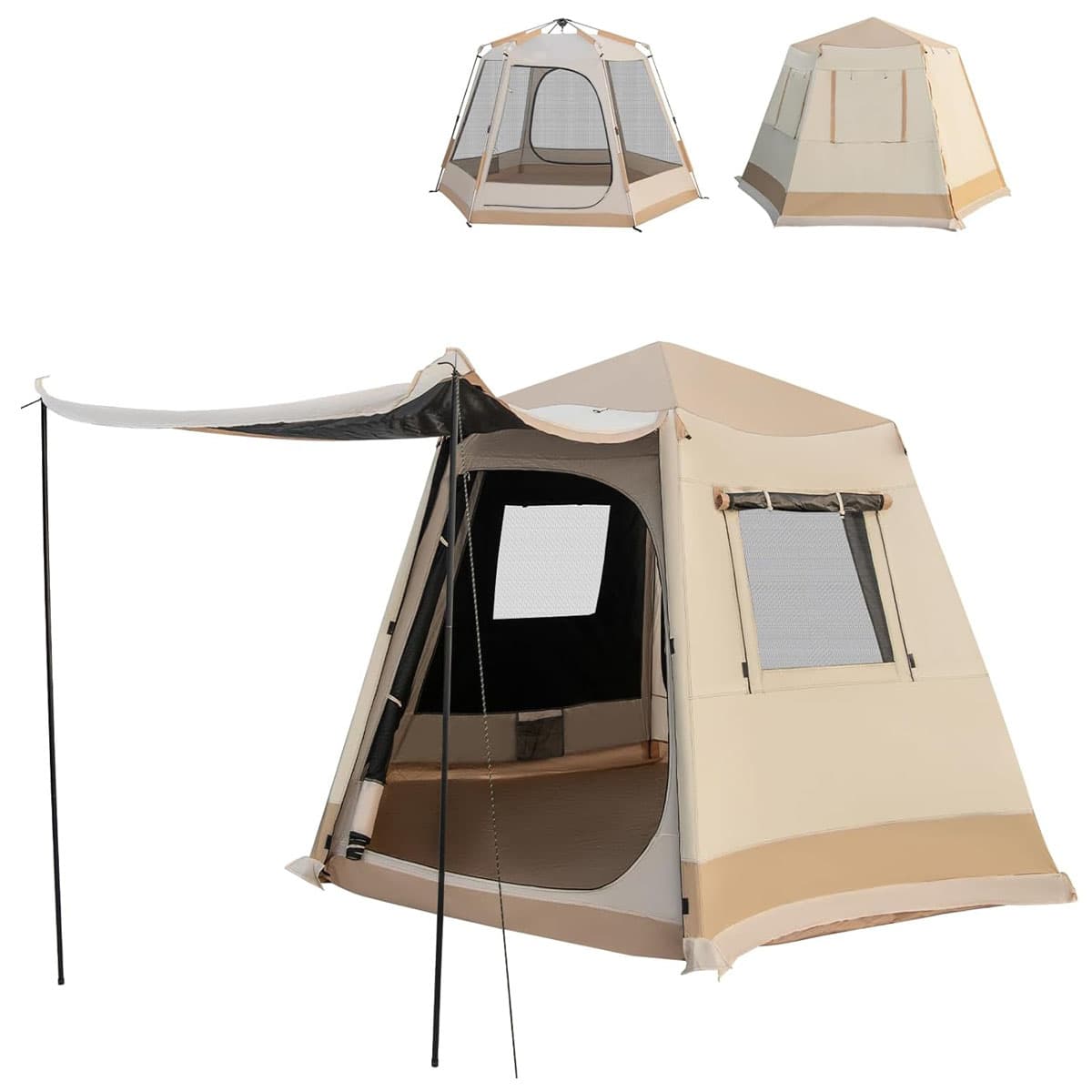 CostwayTente de Camping Instantanée avec Support Automatique Installation en 1 Minute Double Toit Tente Cabine Double Couche Imperméable Coupe-vent