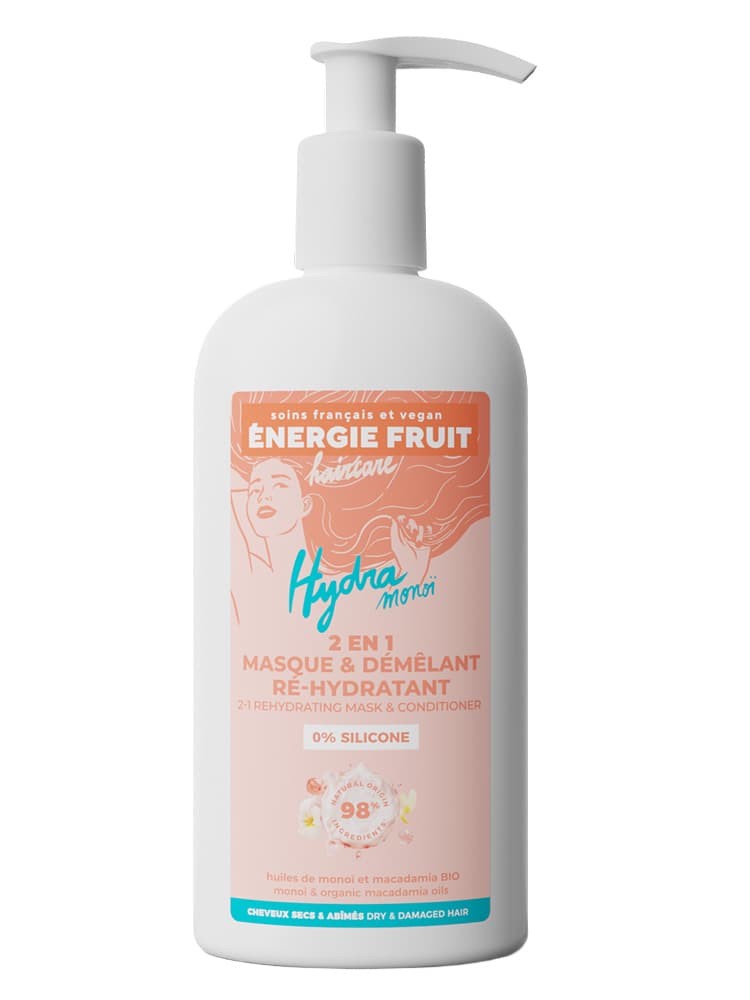Énergie Fruit Masque 2 en 1 Sans Silicone - Cheveux Abîmes - Monoï et Huile de Macadamia Bio