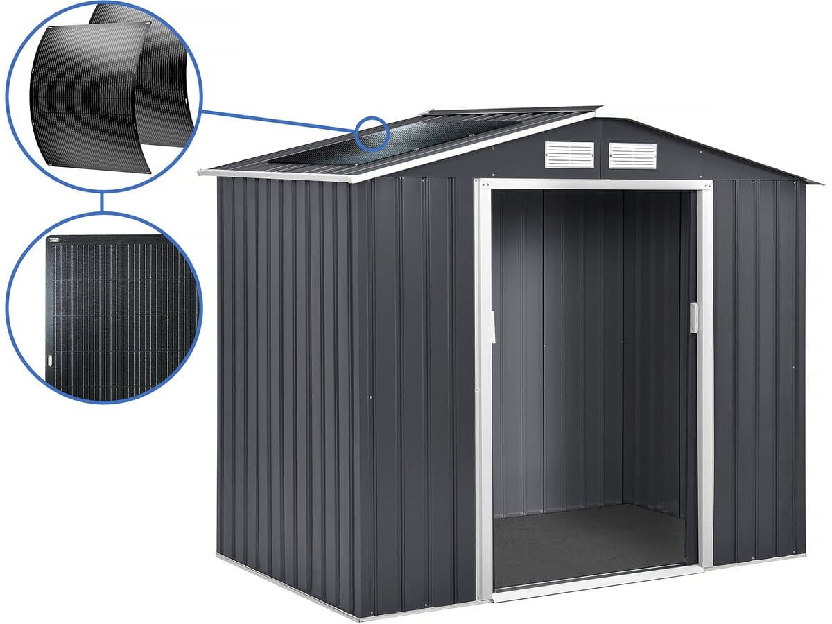 Abri de jardin métal- "Vegas"- 2.7 m² avec panneaux solaires - Gris