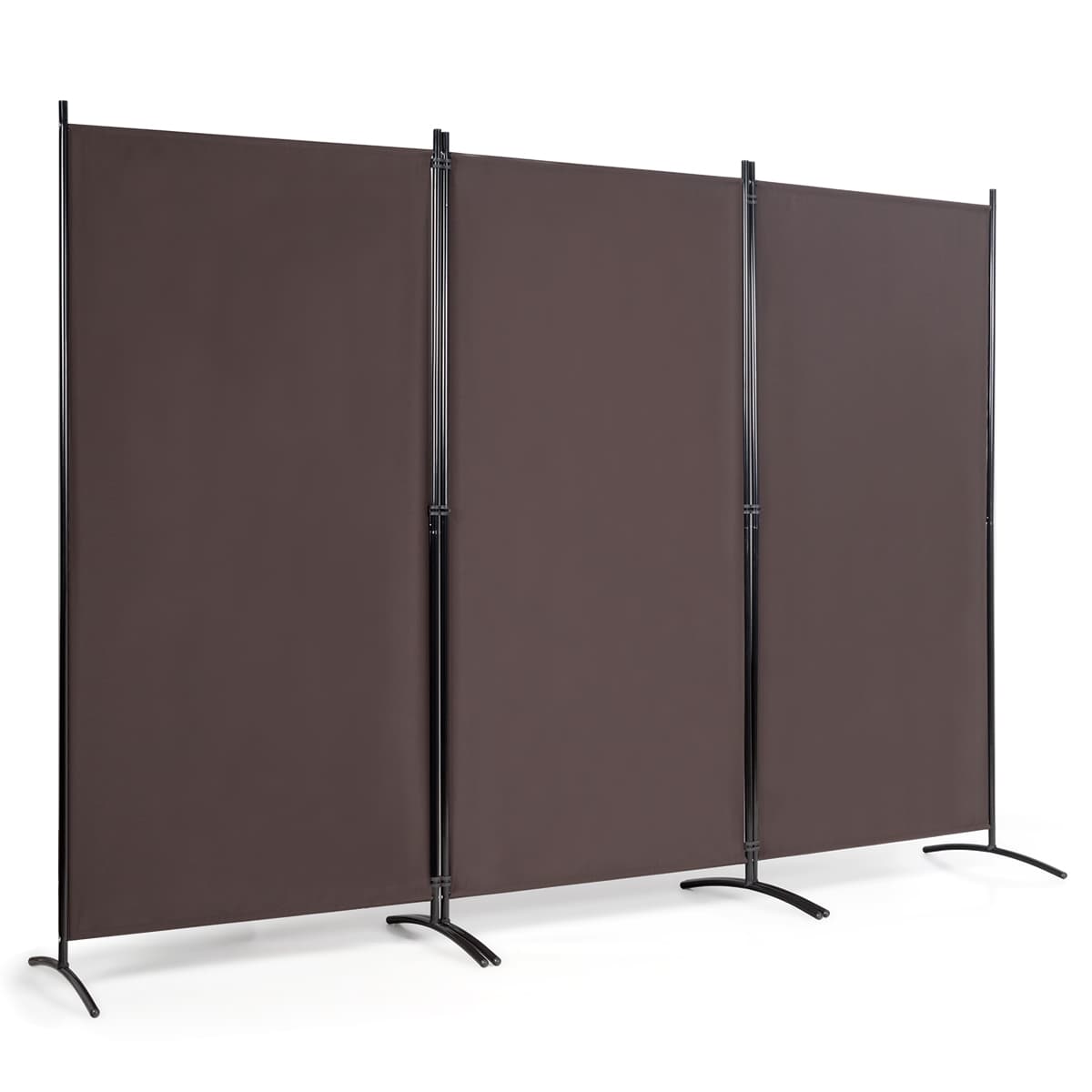 CostwayParavent à 3 Panneaux Cloison de Séparation Pliable 260x183cm avec Charnières Café